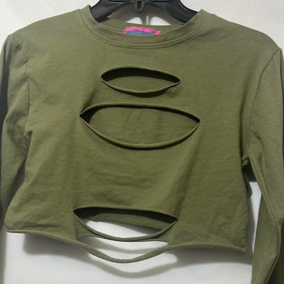 Edikted Green Mandarin Collar Cut-Out Bodysuit - Picture 2 of 7